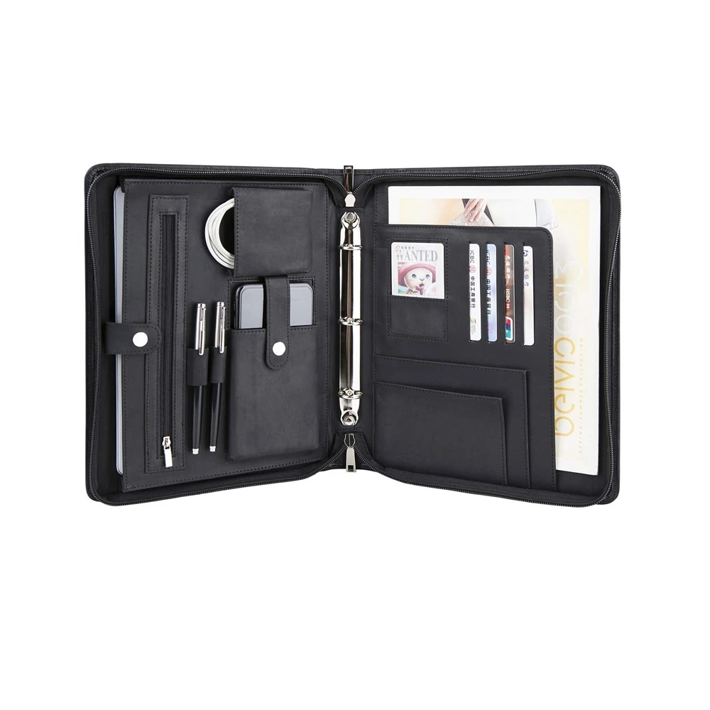 
Black Business Customized Portfolio PU Leather Ring Binder File A4 