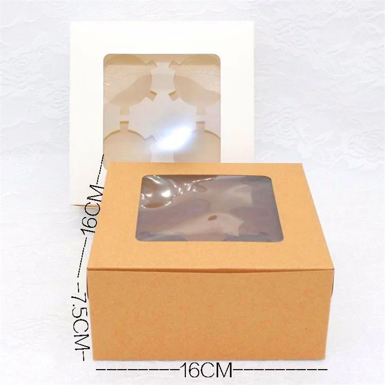 Customised Kraft brown Paper cupcake food grade decorating Box design cardboard Packaging With clear Window with insert drivider
