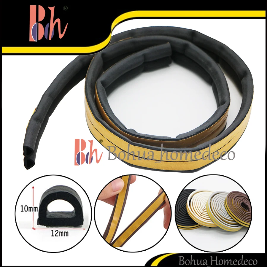 12x10 EPDM Foam Rubber Door Seals Self Adhesive D Type Sealing Strips Draught Excluder Anti Collision Energy Save Weatherstrips