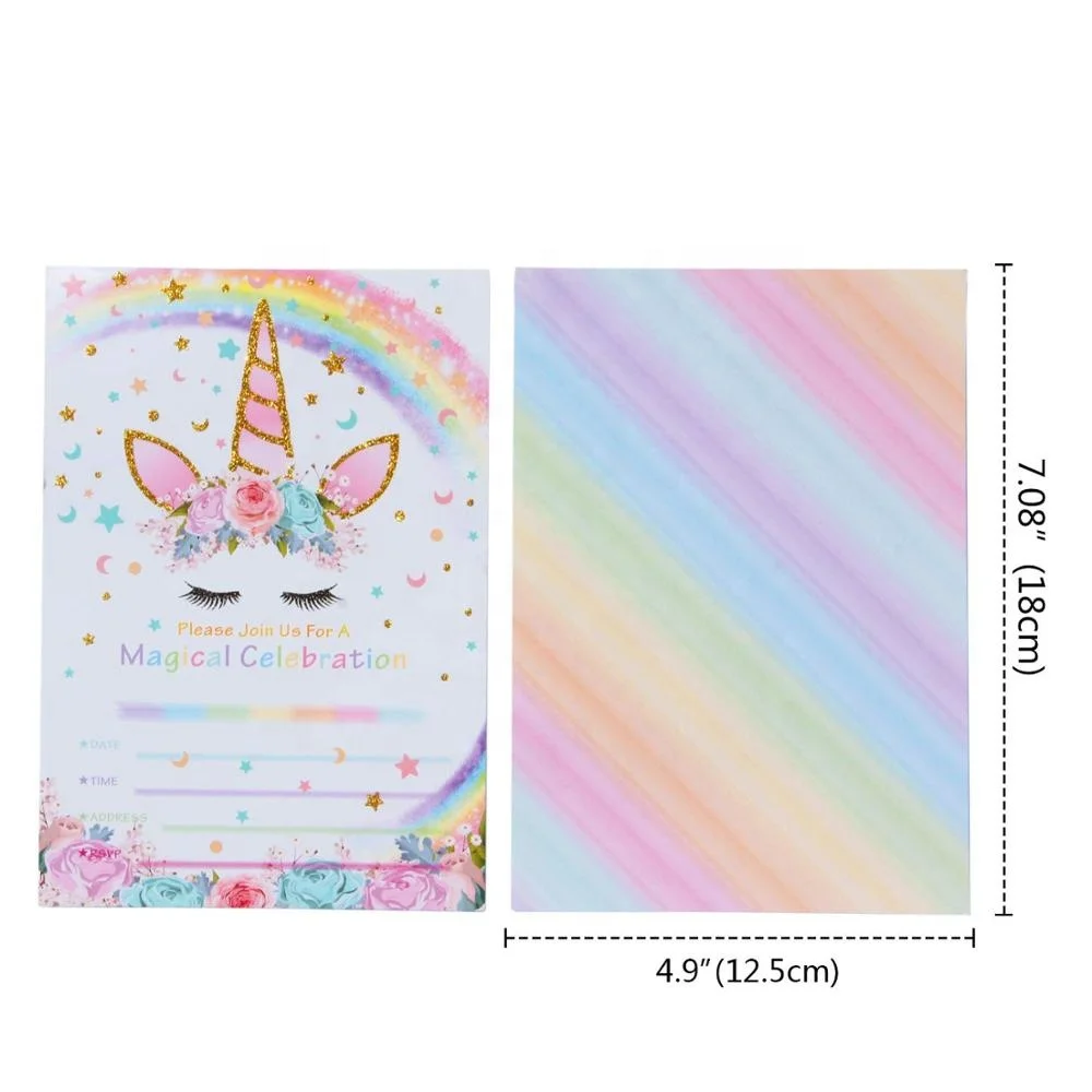 
Unicorn Party Invitation Card with Envelopes Kids Birthday Party Supplies 