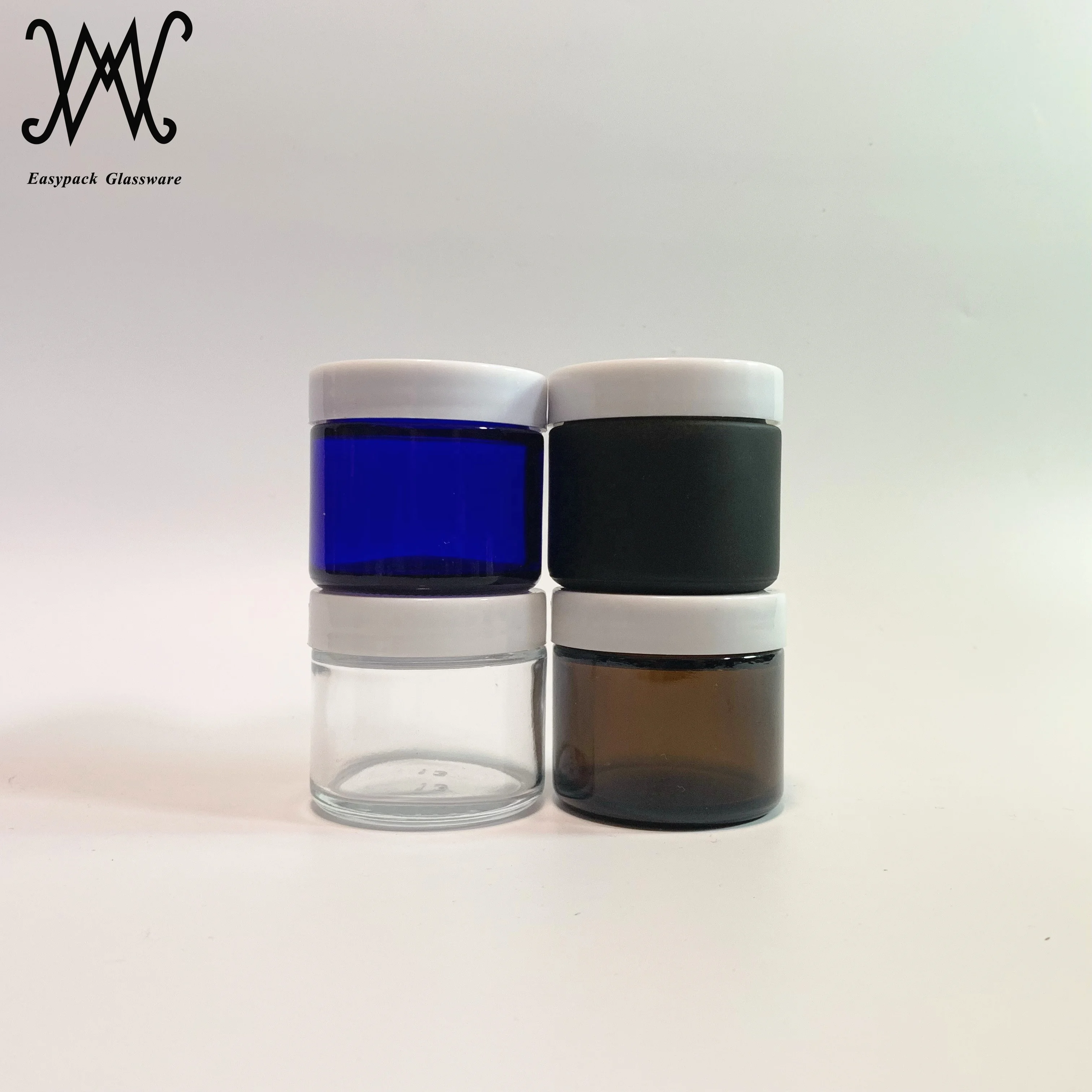 1oz 2oz 4oz 8oz straight sided round amber glass cosmetic jar with black plastic lid BPA free container