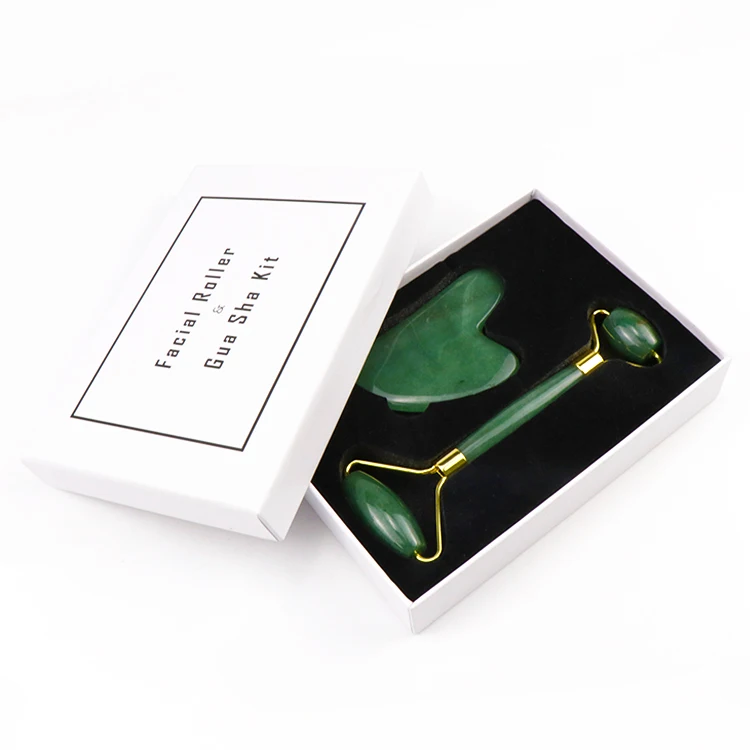 OEM Best Quality Anti Aging Face Massager Natural Jade Roller And guasha Set With box Facial Gemstone Roller