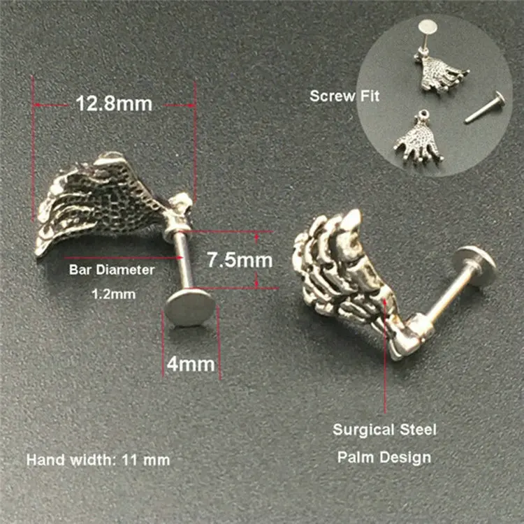 316L Surgical Stainless Steel Skull Lip Piercing Body Piercing Ring