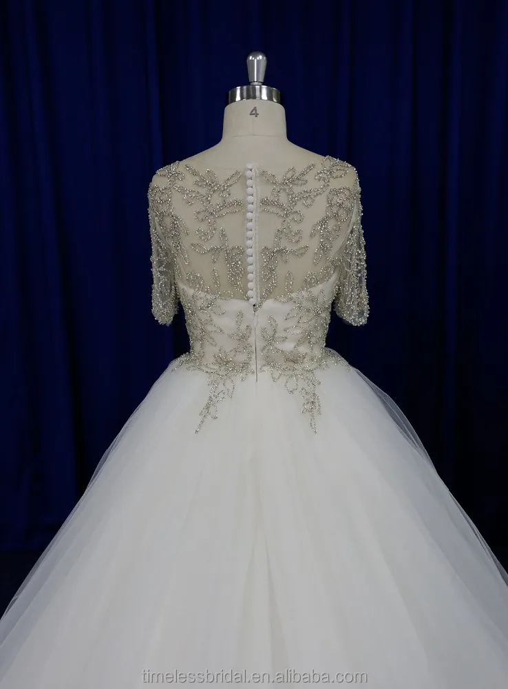 Luxurious high quality rhinestone beaded corset short sleeves wedding dress china