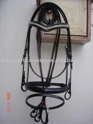 V Shaped Horse Bridle with Raised Nose band SS Buckles White Cow Soft Padding Web Reins Fancy Bit Brow band
