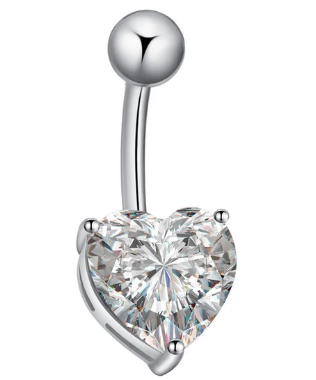 316L Stainless Steel Rhinestone Body Jewelry Heart Shaped Navel Piercing