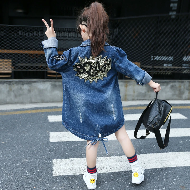 
Wholesale Price Kids Sequined Denim Jacket Girls Fashionable Jeans Overcoat 