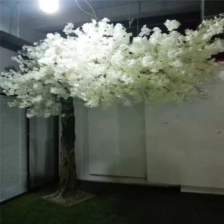 Arch style fiberglass artificial cherry blossom tree with sided spread canopy