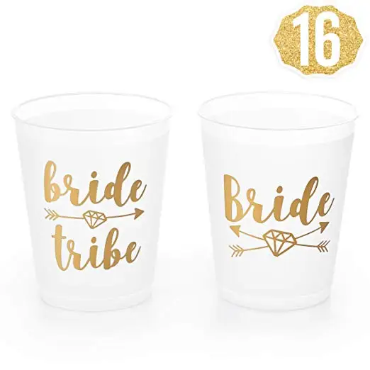 Gold foil Bridesmaids and Bride Tribe Team Frosted flex cup