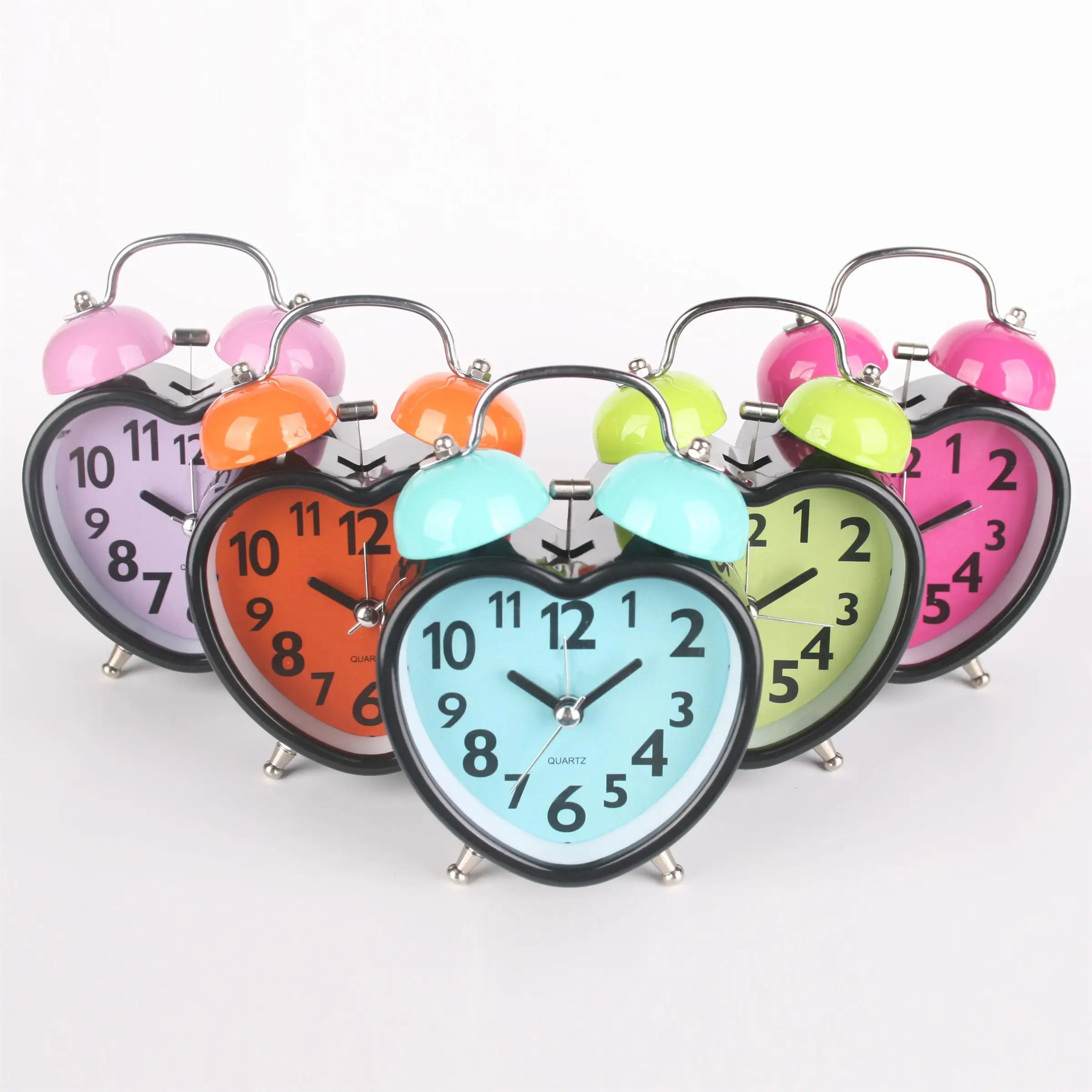 Apple shape bell alarm clock, fancy twin bell alarm clock, colourful bell alarm clock