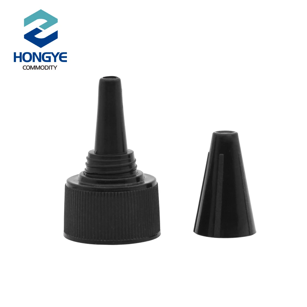 28/410 black sharp pointed mouth cap push pull bottle cap for dropper bottle