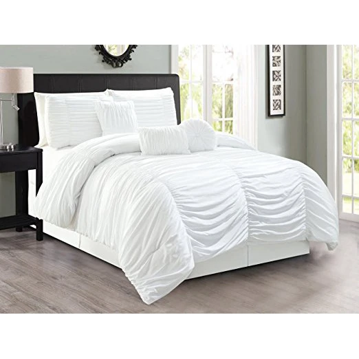 7 Piece Oversize Solid White Ruffled Designer Embellished Bedding Comforter set