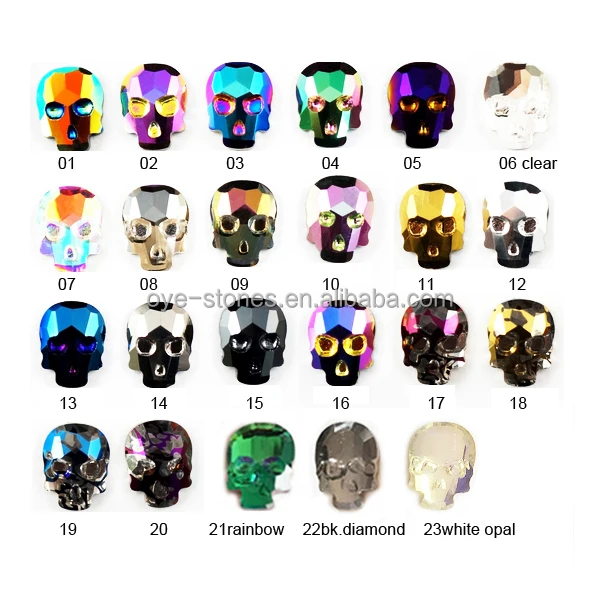 Factory direct sales excellent quality nail art skull head shape crystal stone