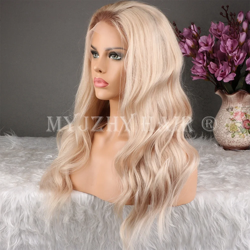 Shining Star Large Stock Natural Blonde Two Tone Ombre Gold Color Water Wave 100% European Virgin Hair Lace Front Human Wigs