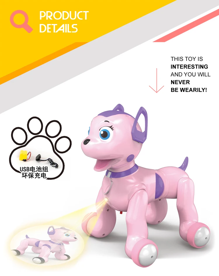 Pink walking puppy interactive toys plastic rc robot dog products