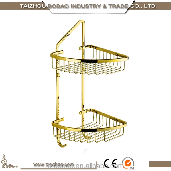 2016 Высочайшее Качество Стене Висит Розовое Золото Двойной Уровня Полки Корзина для Ванной Комнаты