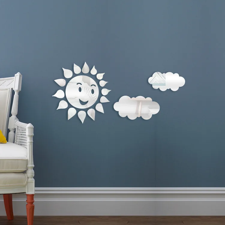 Waterproof Eco-friendly sun cloud stair wall sticker 3d wall mirror adhesive sticker