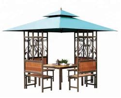 Outdoor garden waterproof iron pavilion tent with table and chairs