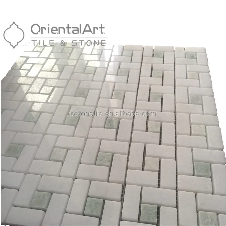 Greek crystal white mixed ming green dots polished pinwheel mosaic