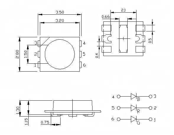 New products 2835 SMD LED RGB 0.6w 6-pin 0.2W rgb 5050 led chip