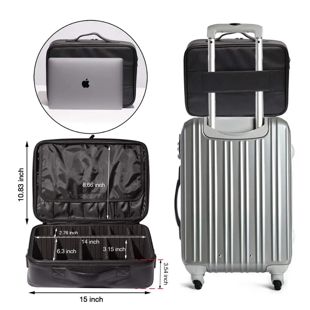 Makeup Bag Organizer Cosmetic Train Case 3 Layer Beauty Artist Storage Brush case with Shoulder Strap PU Leather Designed