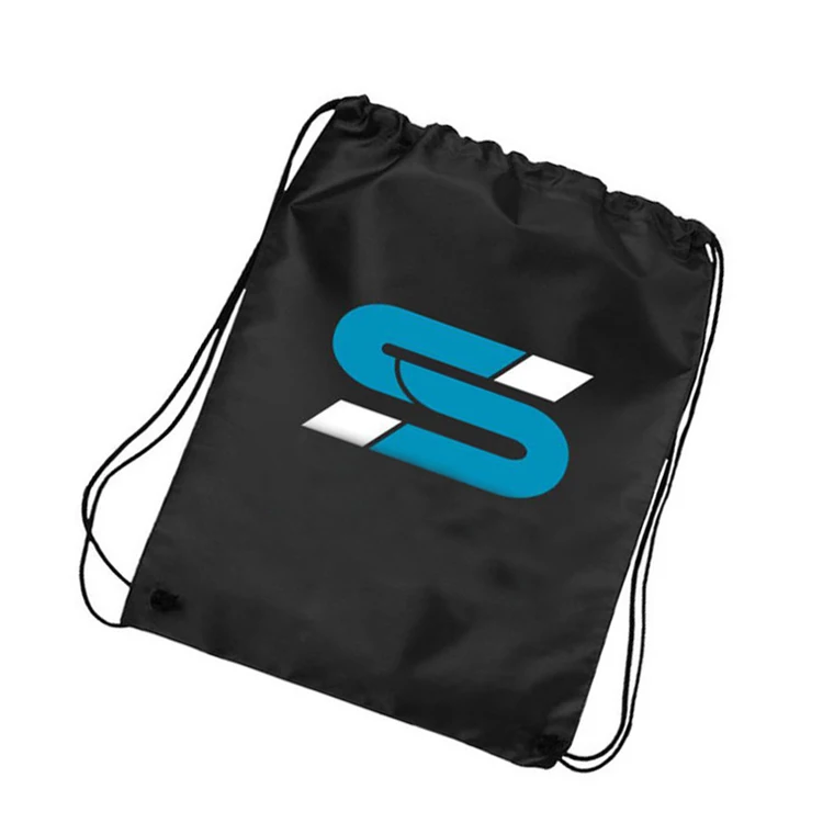 Promotional drawstring bag black cinch backpack nylon polyester gym sack