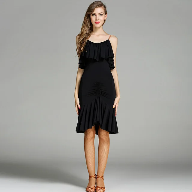 YF-MY757 Halter Neckline Dancing Dress Women Ladies Adult Latin Rumba Cha Cha Samba Ruffled Dress Costume Performance Wear