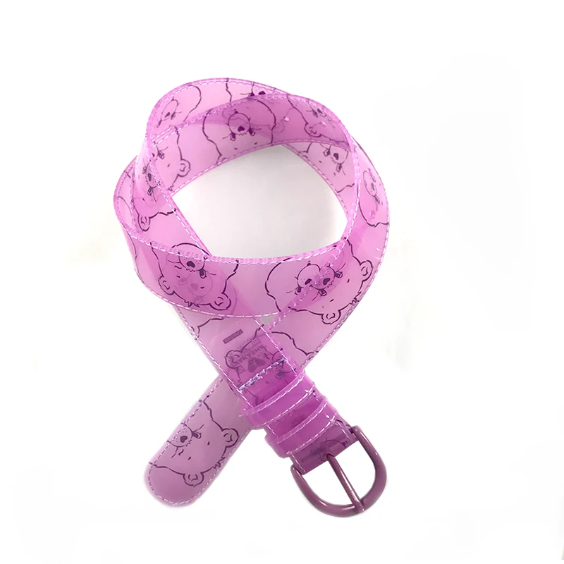 
factory new designer fashion PVC transparent printed purple woman belt lady belt kids cartoon cute plastic belt 