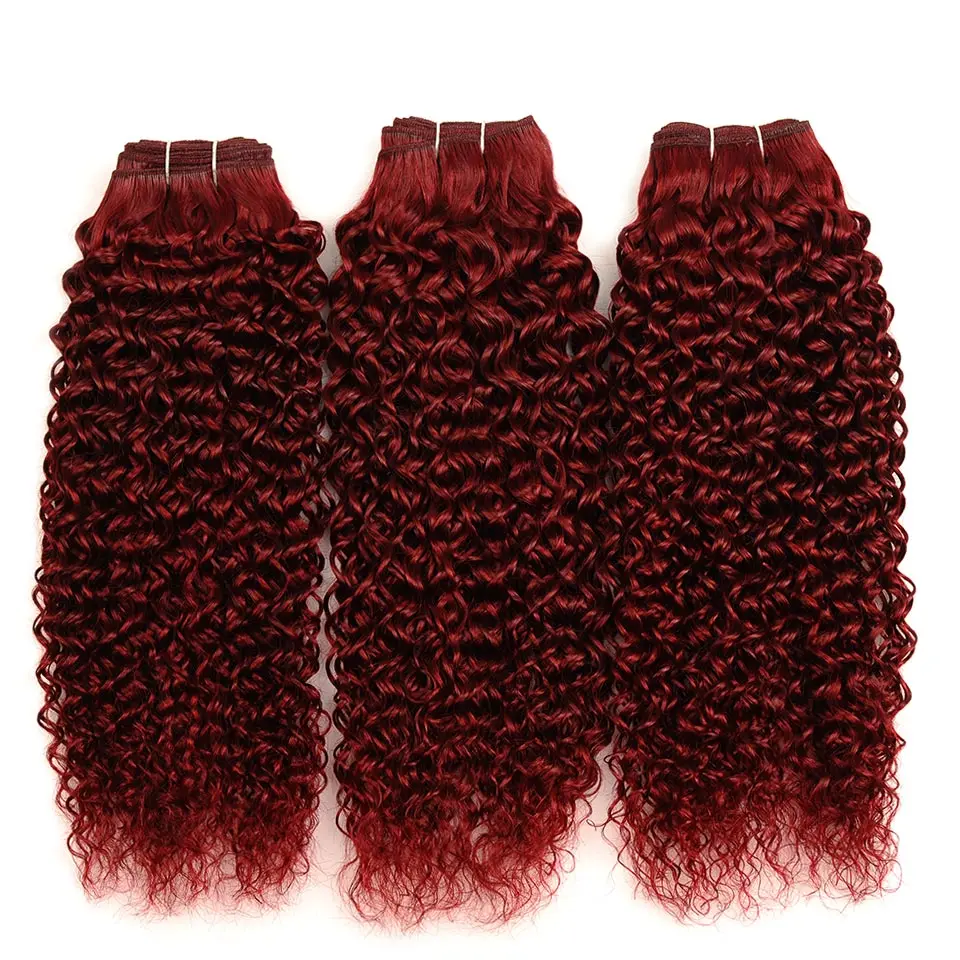 Burgundy Bundles Red 99J  Kinky Curly Human Hair 3 Bundles Deals Indian Curly Hair Weave Thick Bundles