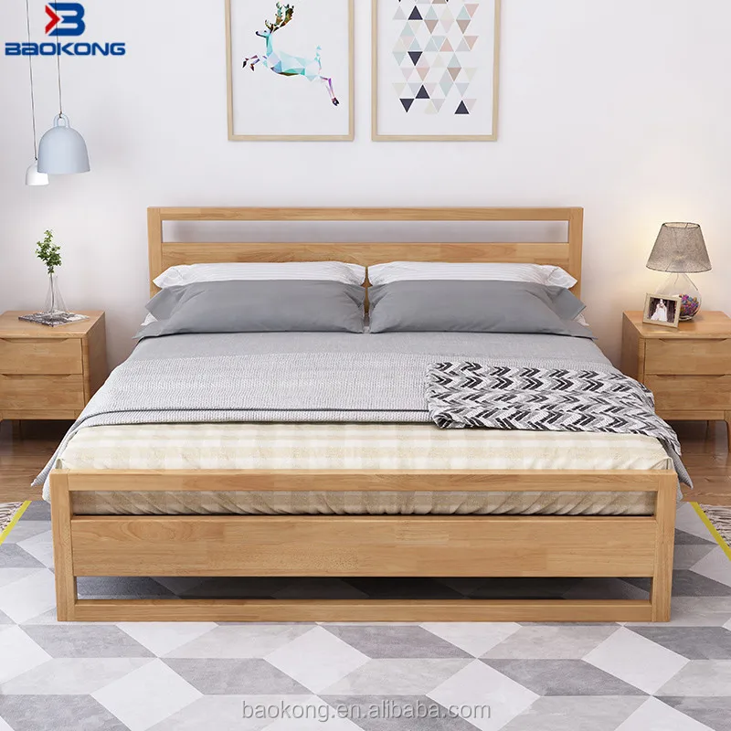 New Design Thailand Rubber Wood King Size Double Bed Solid Wood Bed