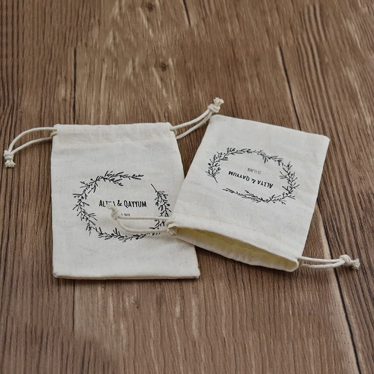 Manufacturer screen printing logo drawstring wedding favor gift cotton bags