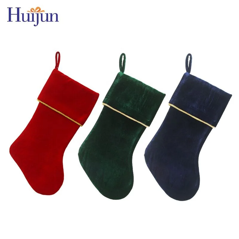 
New Design Traditional Red Green Blue Luxury Velvet Christmas Stocking With Gold Trim 