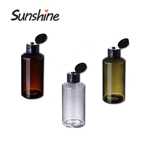 PET amber cosmetic packaging plastic bottles with flip top cap