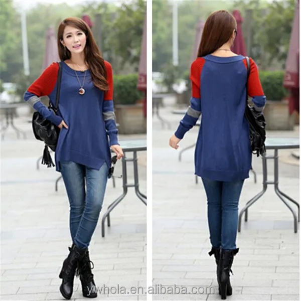 
Fashion Loose Casual Round Collar Pullover Long Sweater For Ladies 