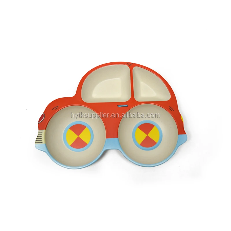 Car shaped bamboo fiber divided food tray for kids