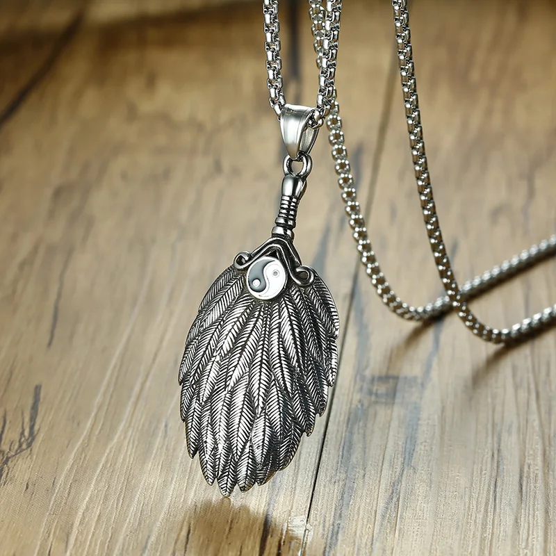 
Wholesale silver high polished stainless steel wing pendant necklace 