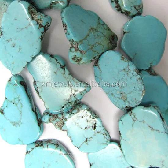 
Blue Turquoise Magnesite Gemstone flat Slabs, Turquoise Howlite Slice Beads 