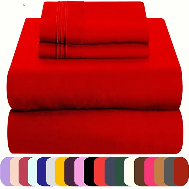 Solid Color Brushed Microfiber Fabric Bed Sheets classical home textile 100% cotton single bed sheet set blanket