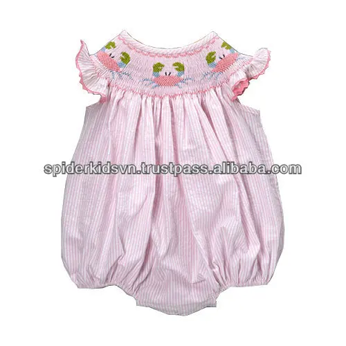 
Pink Stripes Smocked Crab Bubble Bodysuit 