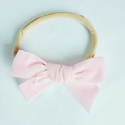 Fashion Nylon Soft Korean Velvet Ribbon Bow  With Elastic  Hair Band