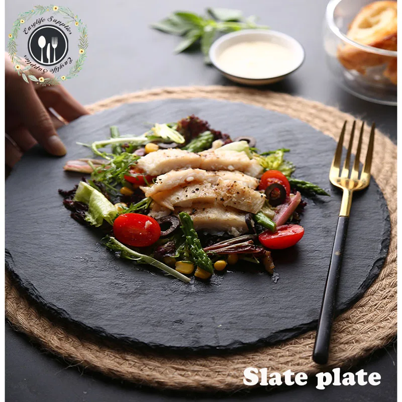 
cheap price 30cm round black slate food serving plates top selling products in amazon 