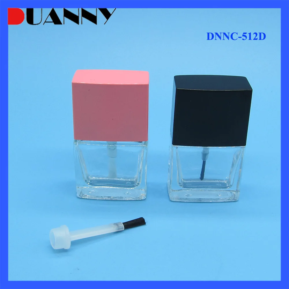 Custom 12ml Square Clear Empty Glass UV Nail Polish Bottles For Nail Polish