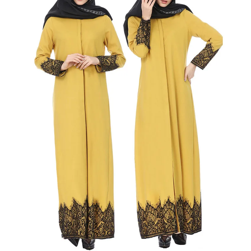 
Abaya Muslim Maxi Kaftan Kimono Kaftan dubai Islamic clothing abayas for women Muslim Women Lace Trimmed Front 