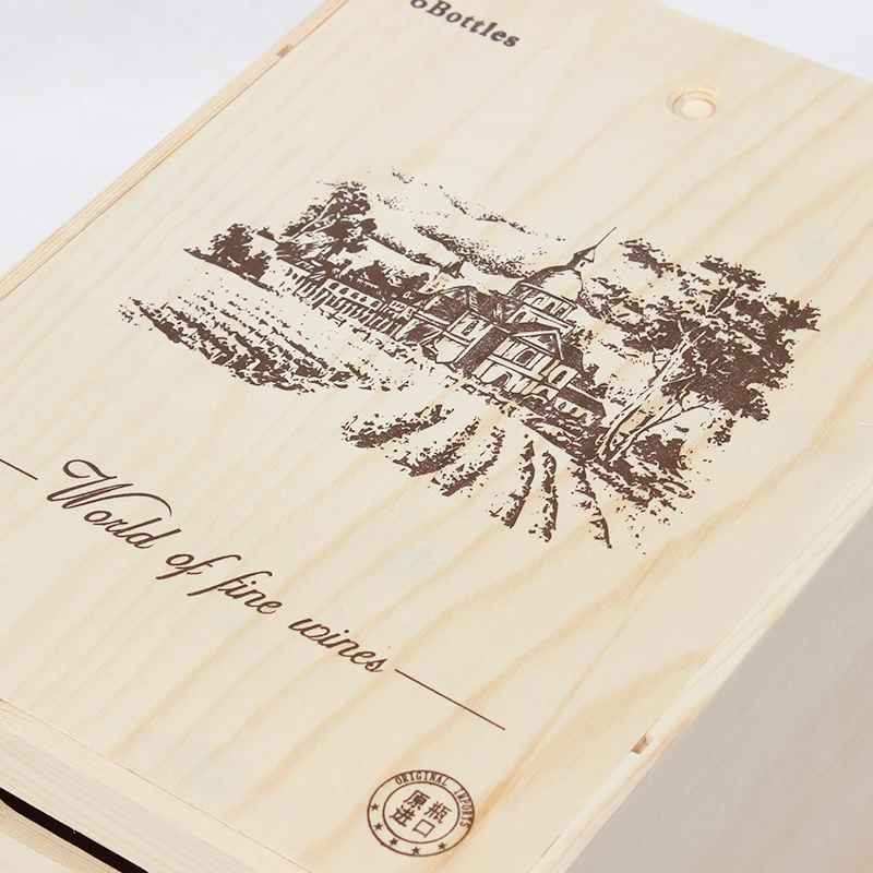 Wholesale high quality custom 6 bottle wooden wine box