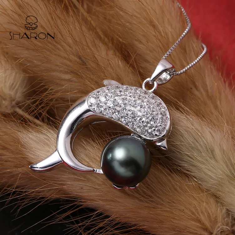 Animal Pearl Pendant 925 Sterling Silver Chain Dolphin Pearl Jewelry For Women