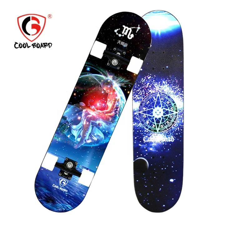 Double Kick Skateboard with LED Light PU Wheels Twelve Constellations Complete Skateboard for Skateboarding