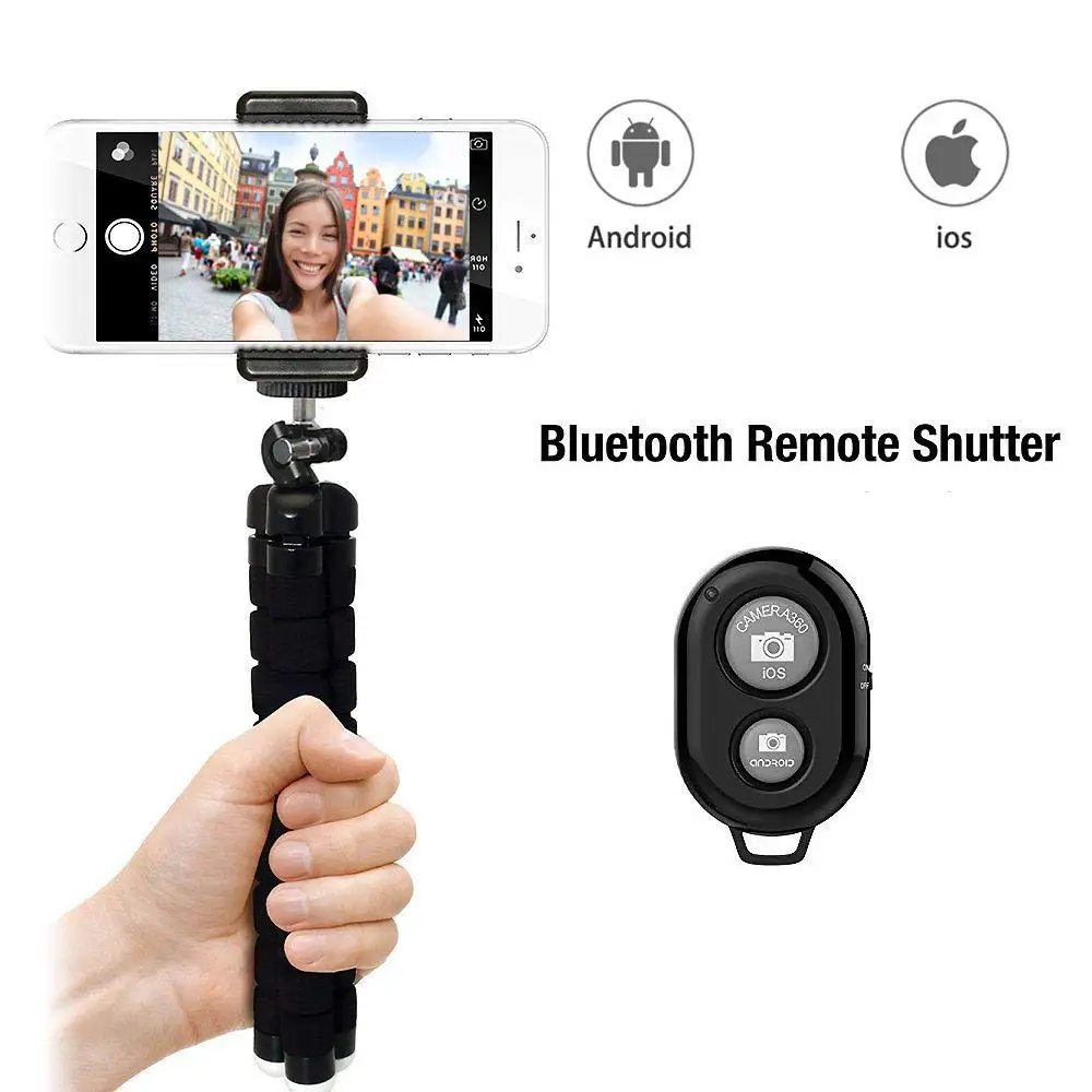
Cell Phone Tripod Portable and Adjustable Camera Stand Holder with Wireless Bluetooth Remote and Universal Clip Mobile Tripod 