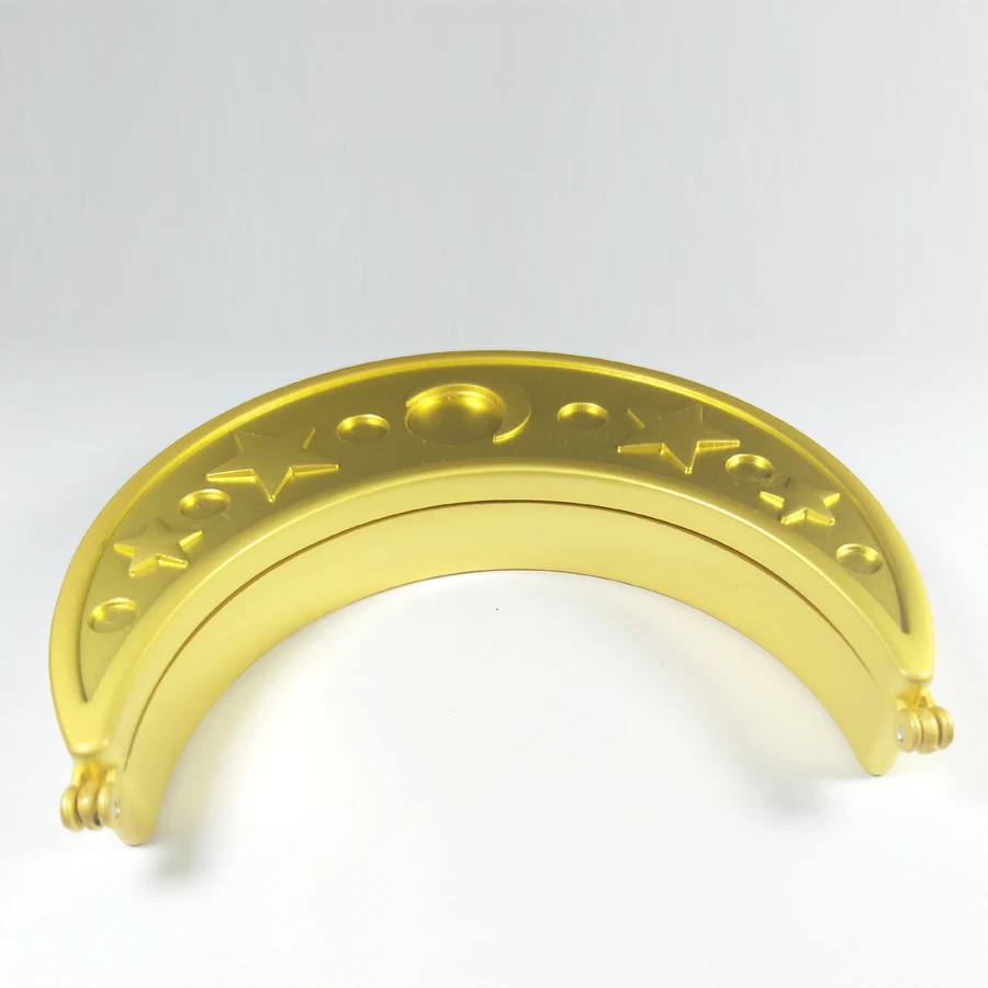 Metal souvenir gold half Pocket Cosmetic Moon shape convex makeup mirror with star