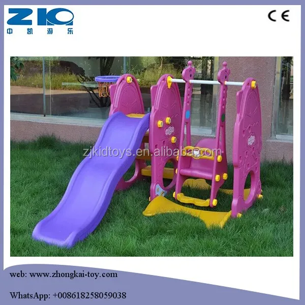 3-7 Years China Factory Sell Pink Indoor Plastic Kids Slide With Swing Set