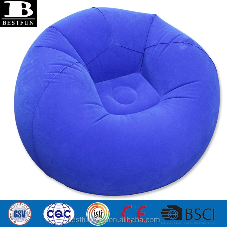 factory customized blue downy flocking inflatable beanbag sofa druable folding blow up lazy chair bean bag bedroom furniture